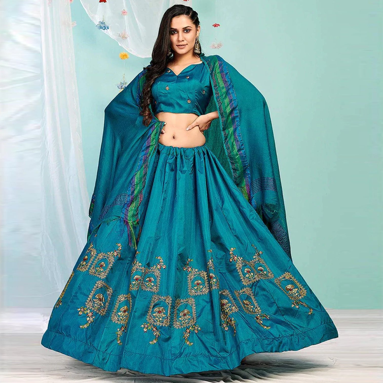 Blue Whale Gota Patti and Zari Stich Without can can work Lehenga choli
