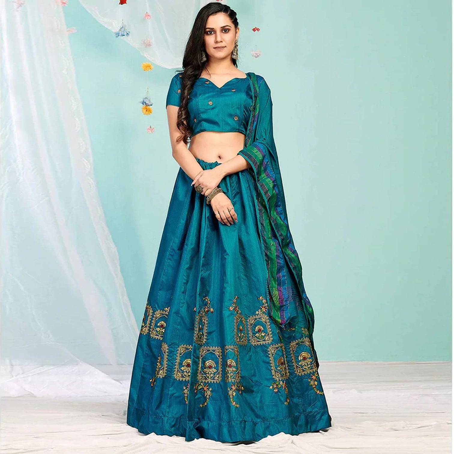Blue Whale Gota Patti and Zari Stich Without can can work Lehenga choli