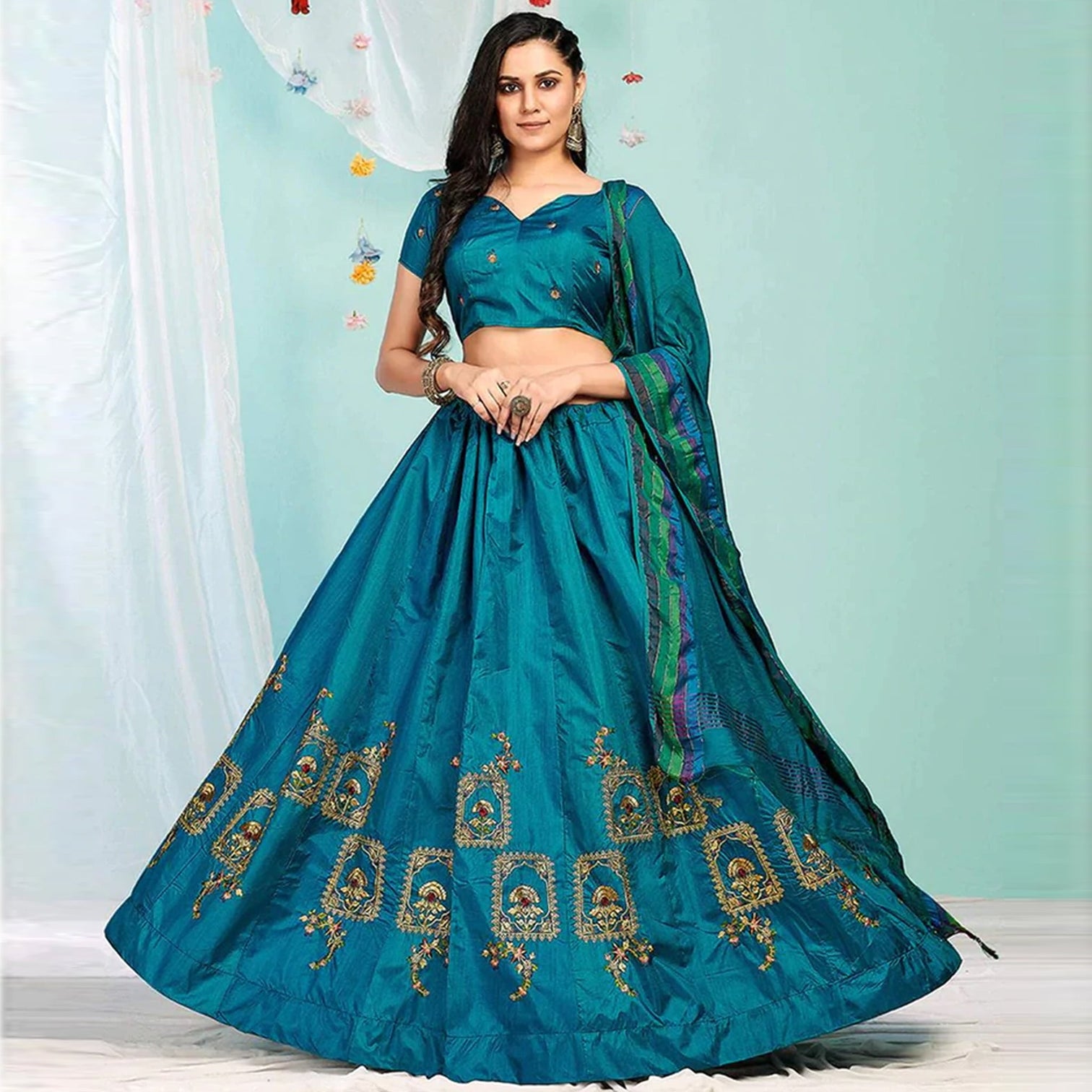 Blue Whale Gota Patti and Zari Stich Without can can work Lehenga choli