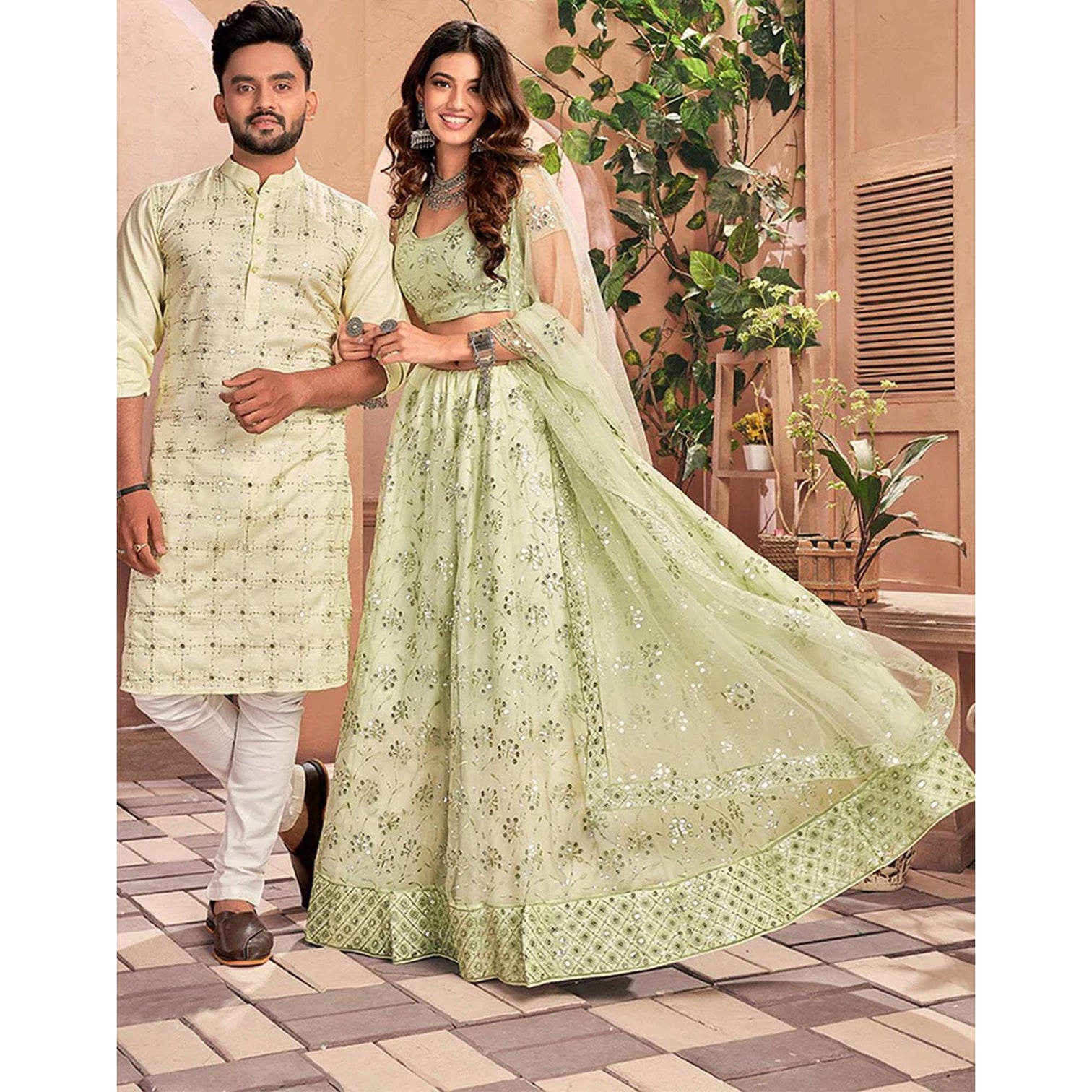 Soft Net Couple Set with Heavy work and soft net Dupatta