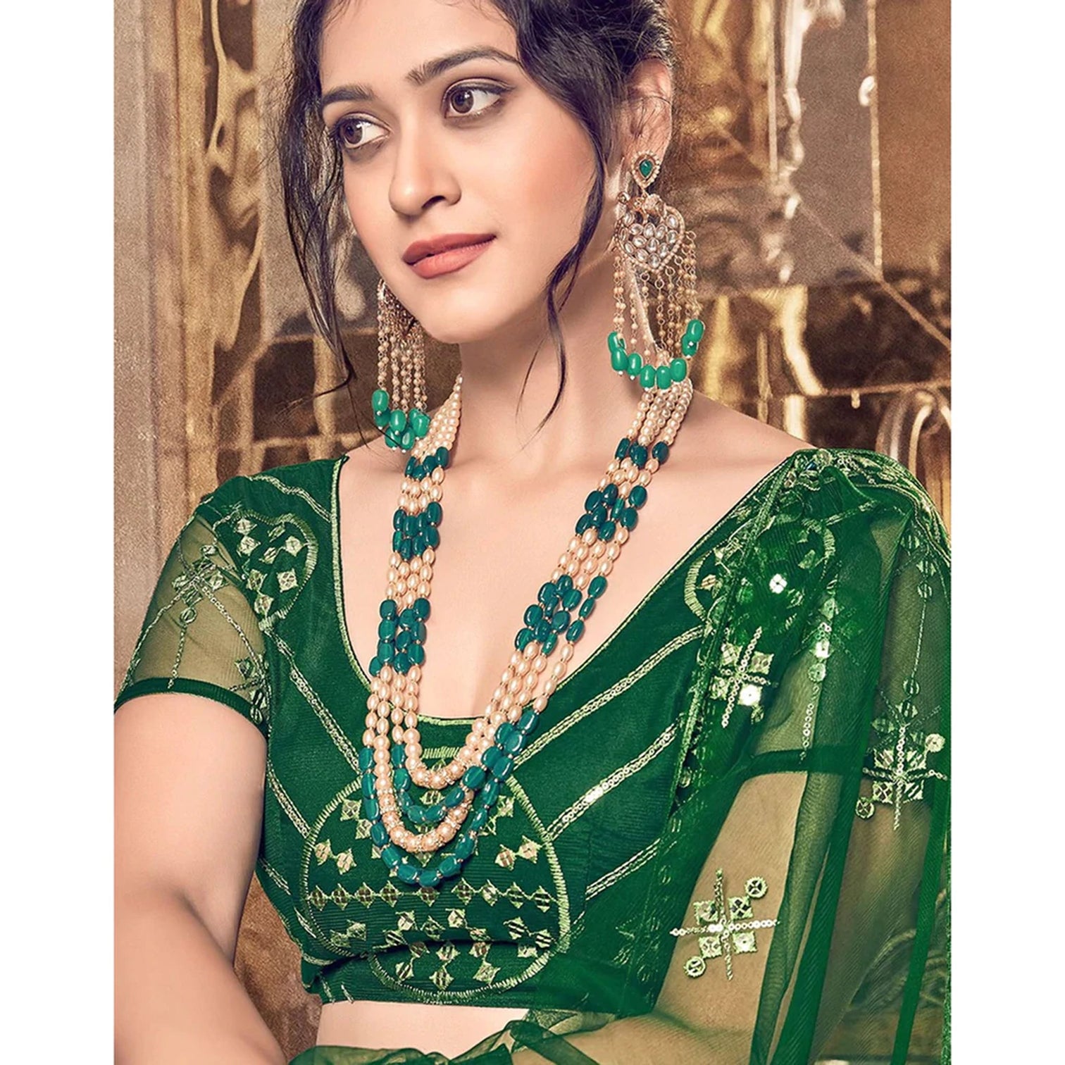 Bottel Green Thread and Sequence work Lehenga choli