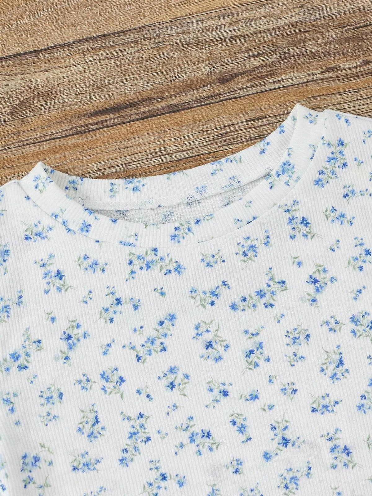 Blue Floral Ruched Girls Bodycon Dress