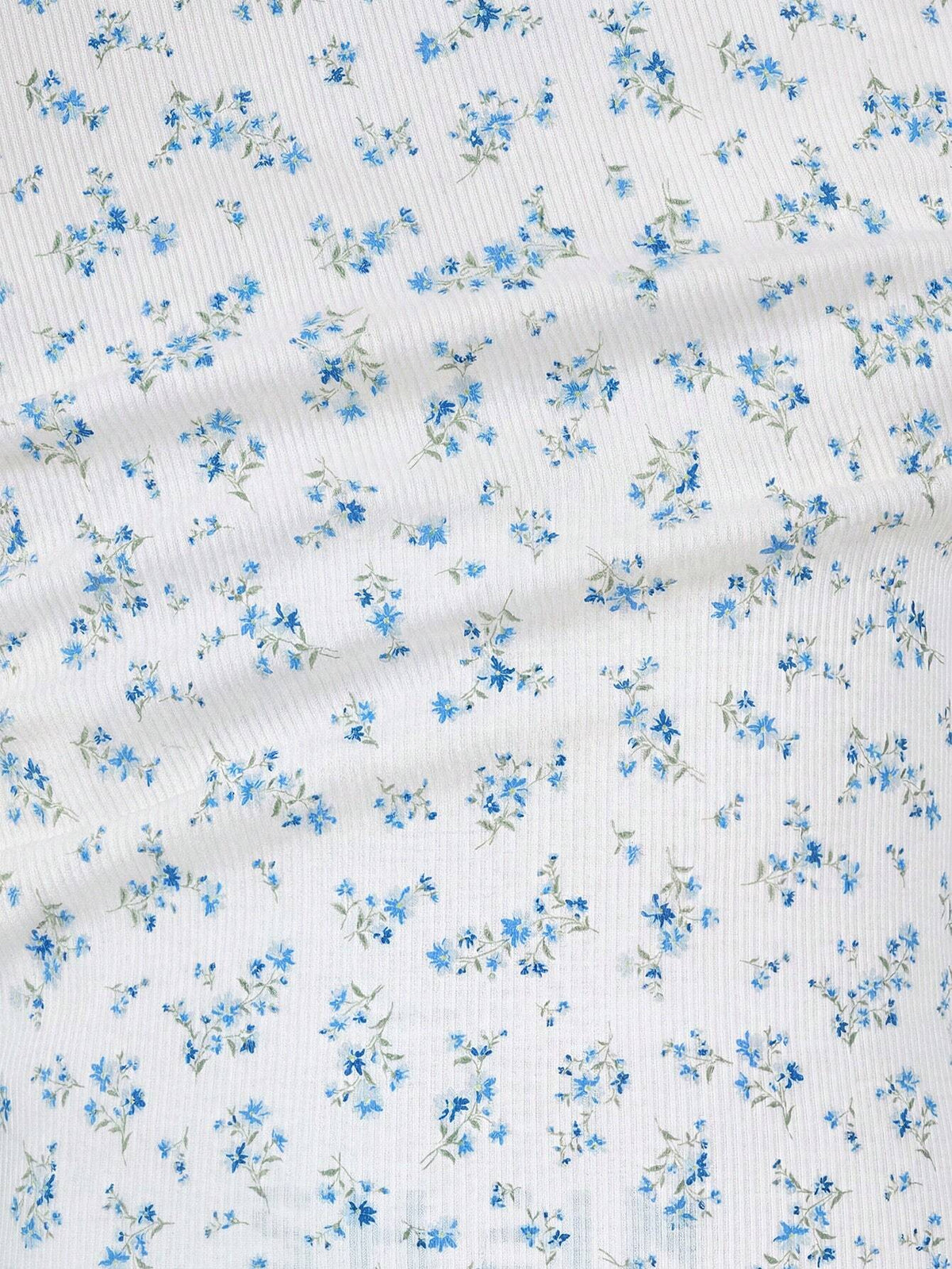 Girls White & Blue Floral Printed Ruched Bodycon Dress