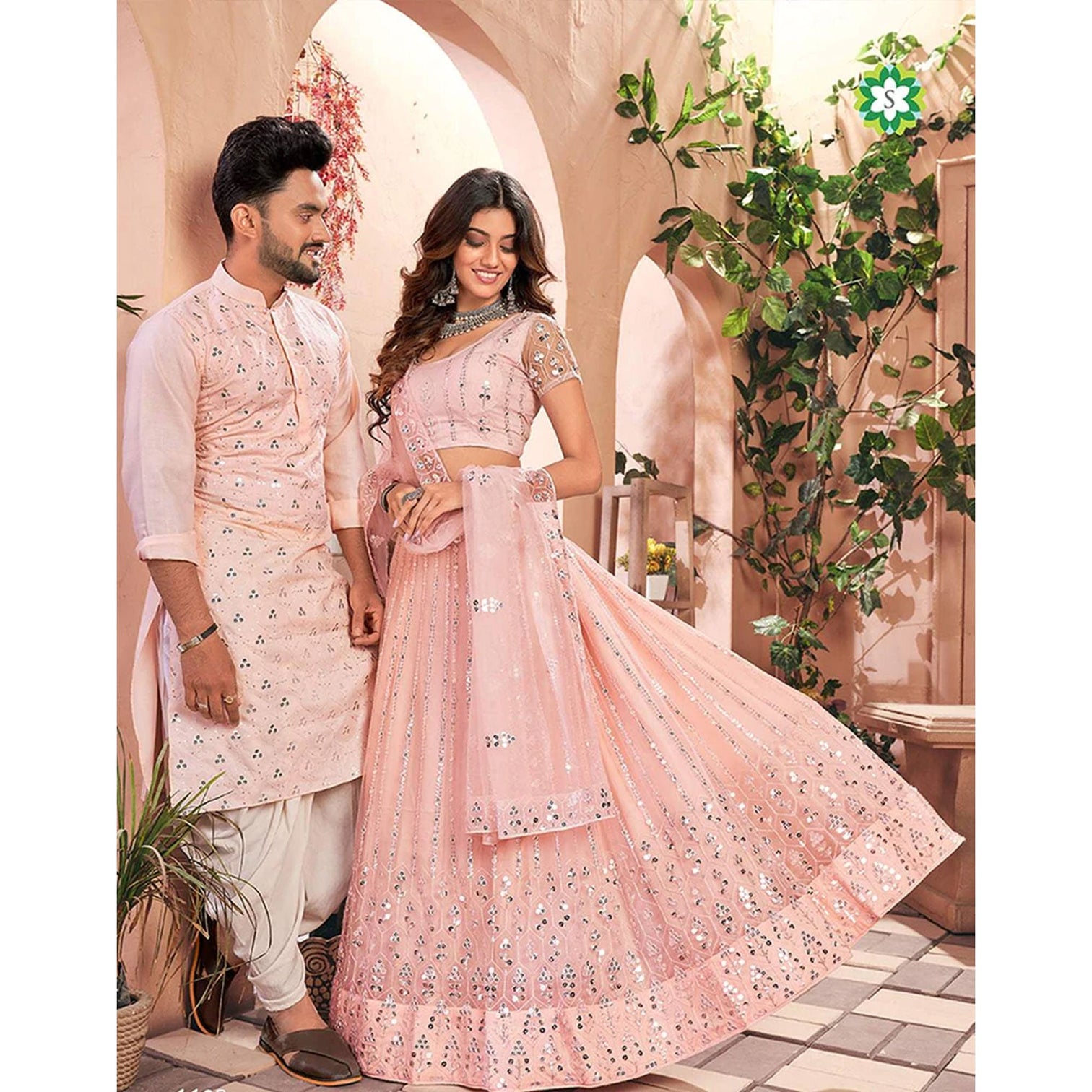Soft Net Couple Set with Heavy work and soft net Dupatta