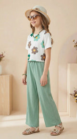 Trendy Crop Top with Mint Green Wide Leg Palazzo Pants