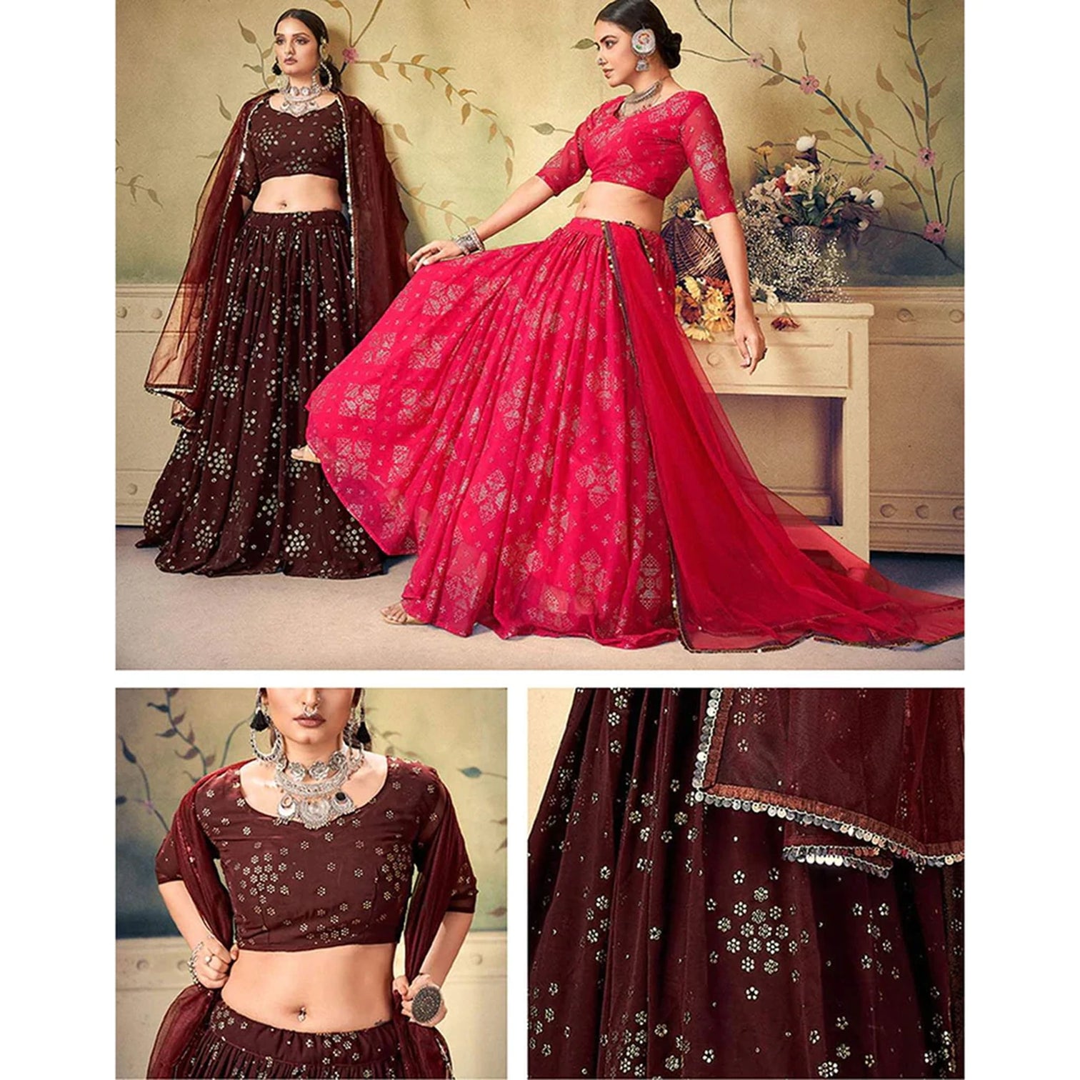 Chocolate Georgette Fabrics Lehenga choli
