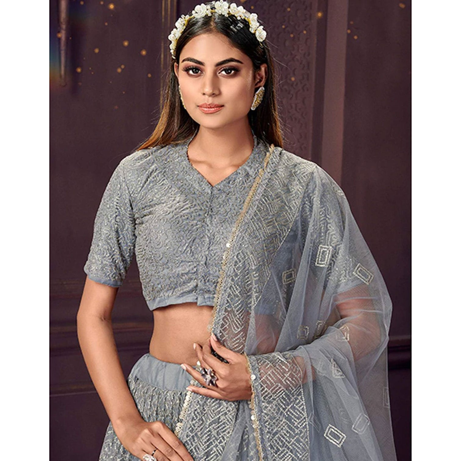 Heavy Soft Net Fabric Lehenga Choli With thread, Sequence and embroidery work