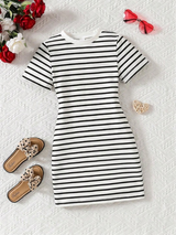 Girls Black & White Striped Bodycon Dress