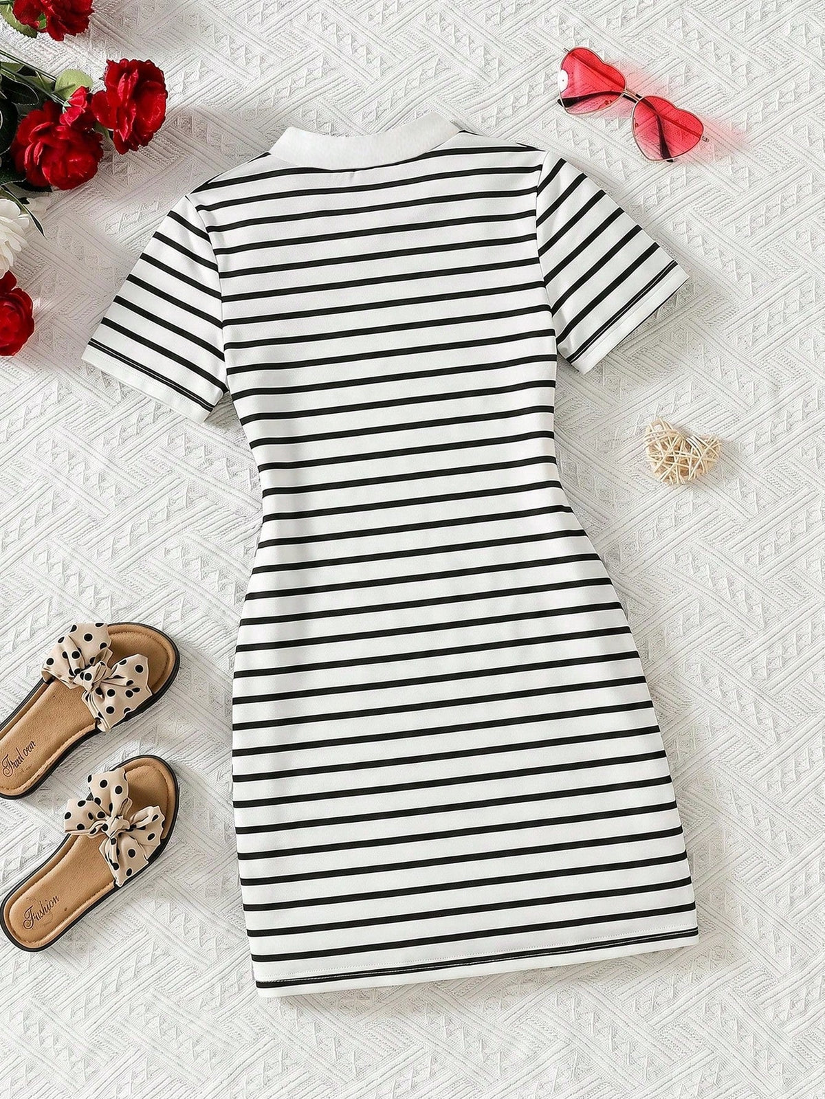 Girls Black & White Striped Bodycon Dress
