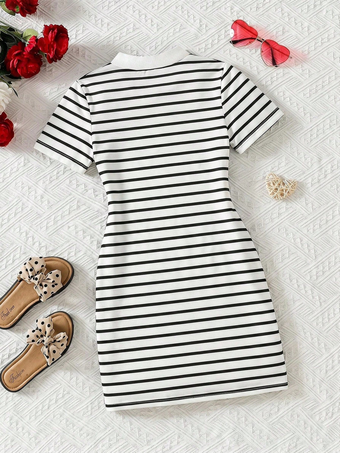 Girls Black & White Striped Bodycon Dress