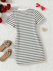 Girls Black & White Striped Bodycon Dress