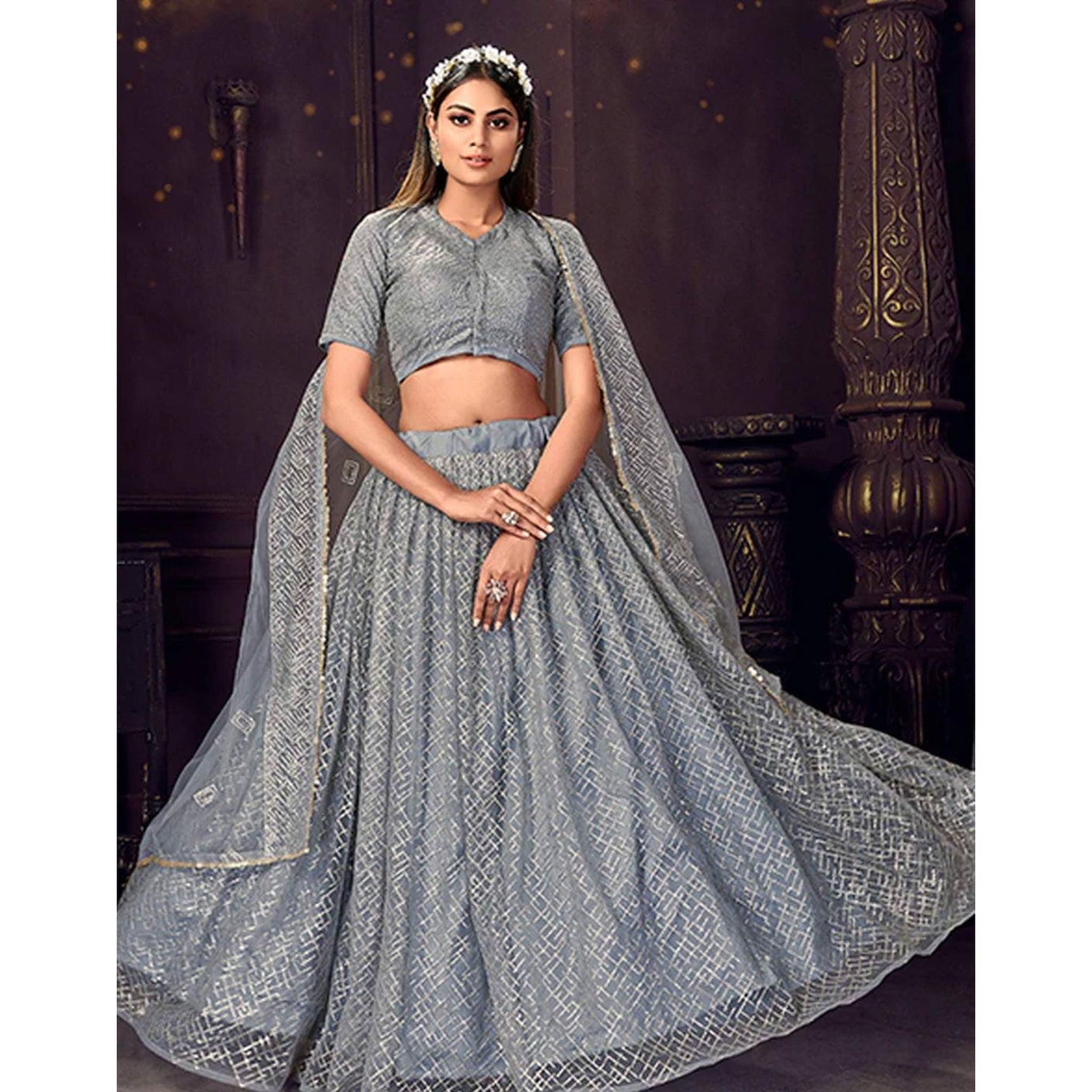Heavy Soft Net Fabric Lehenga Choli With thread, Sequence and embroidery work