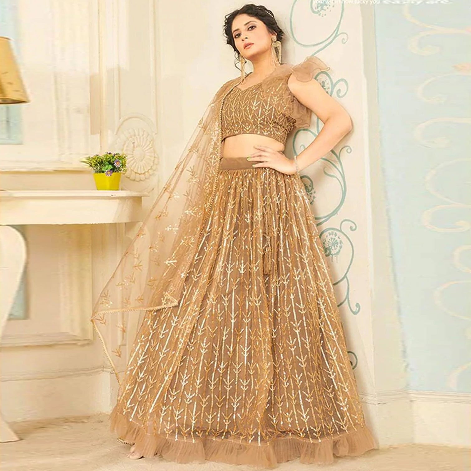 Soft Net Lehenga Choli with heavy sequins, Embroidery and Thread Work