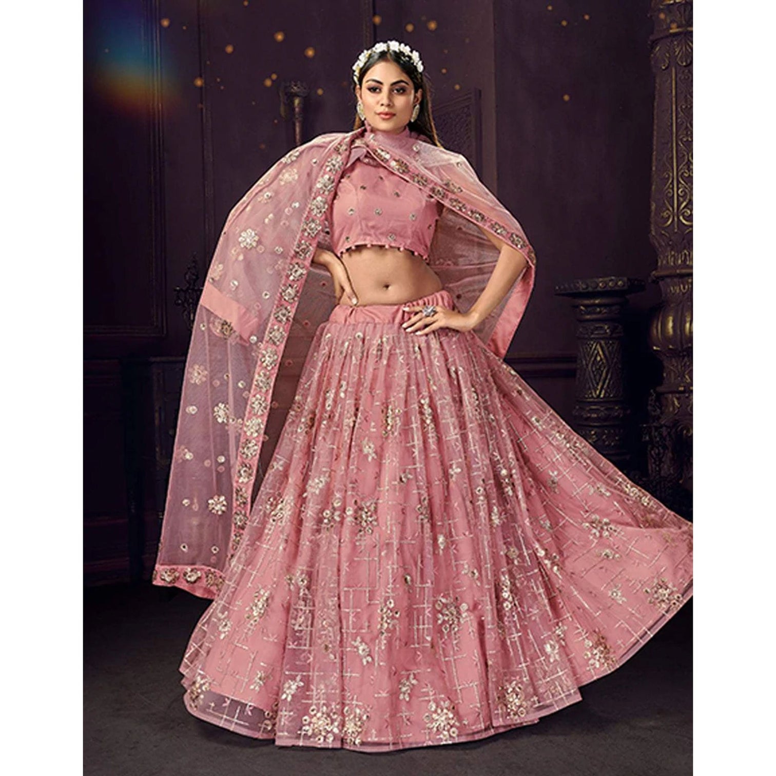 Heavy Soft Net Fabric Lehenga Choli With thread, Sequence and embroidery work