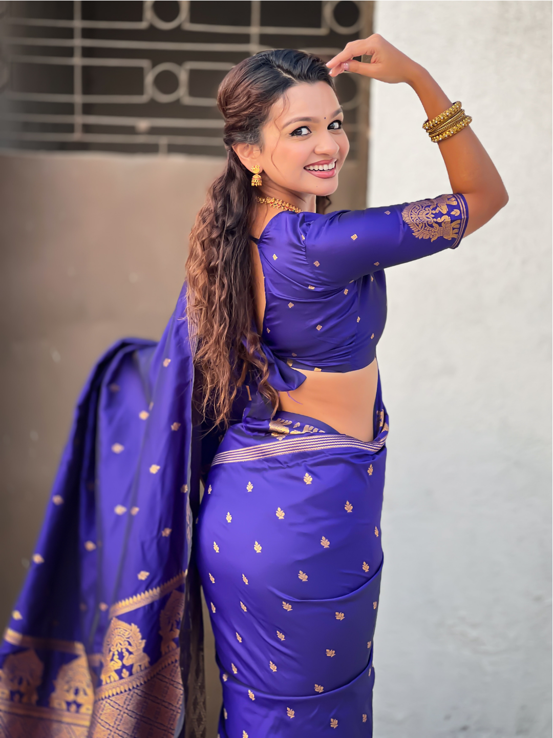 Violet soft silk traditional zari woven saree