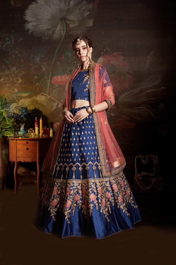 Blue Color Wedding Lehenga Choli With Dori, Sequence & Stone Work