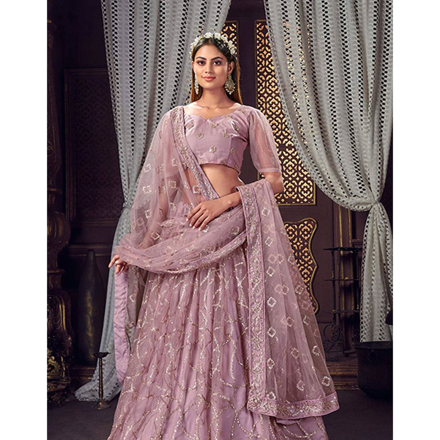 Heavy Soft Net Fabric Lehenga Choli With thread, Sequence and embroidery work