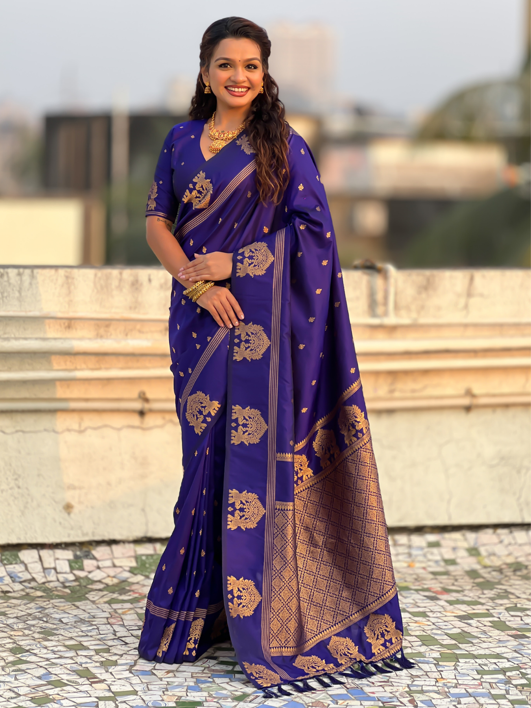 Violet soft silk traditional zari woven saree