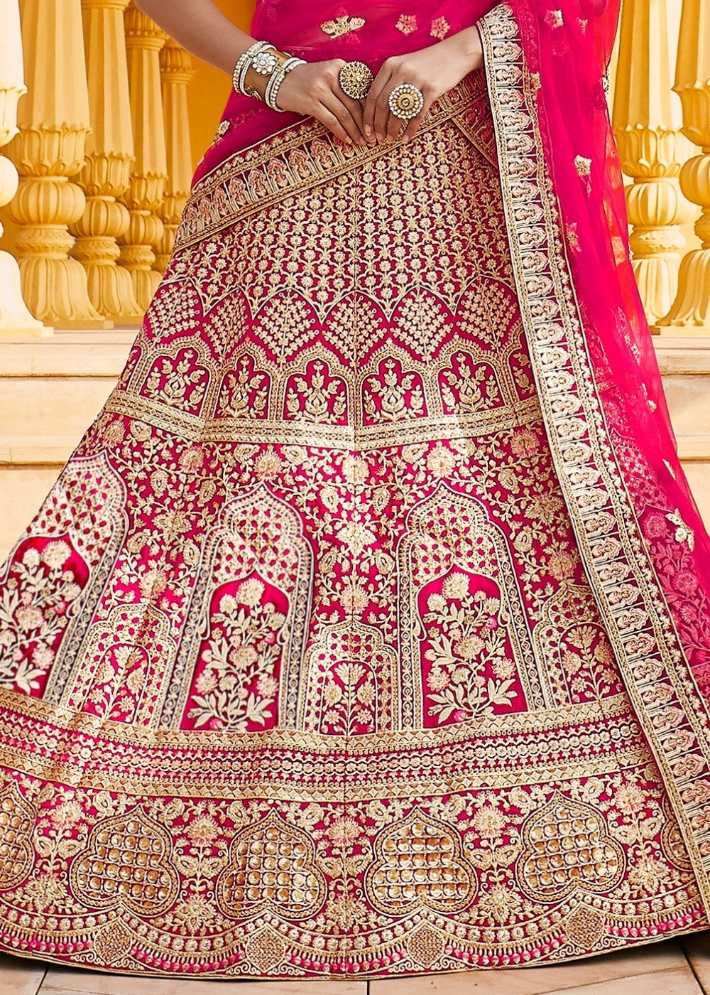 Rose Pink Velvet  Bridal Lehenga Choli with Embroidery & Hand work