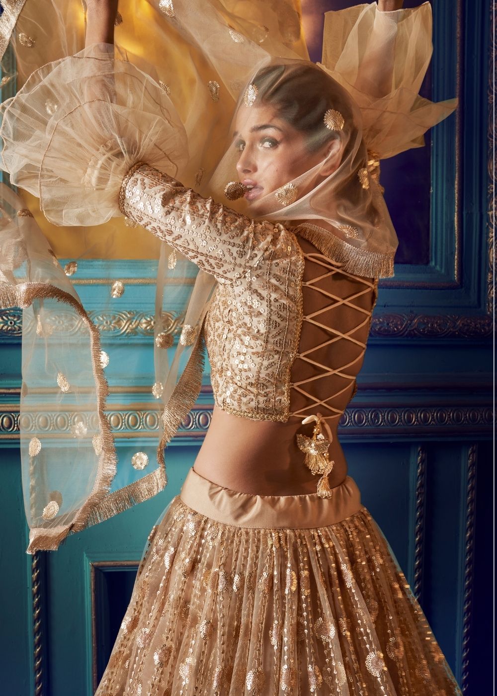 Dusky Beige Designer Soft Net Lehenga Choli with Sequin work