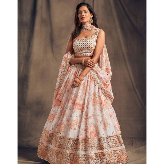 Floral Organza Lehenga Choli with heavy embroidery work