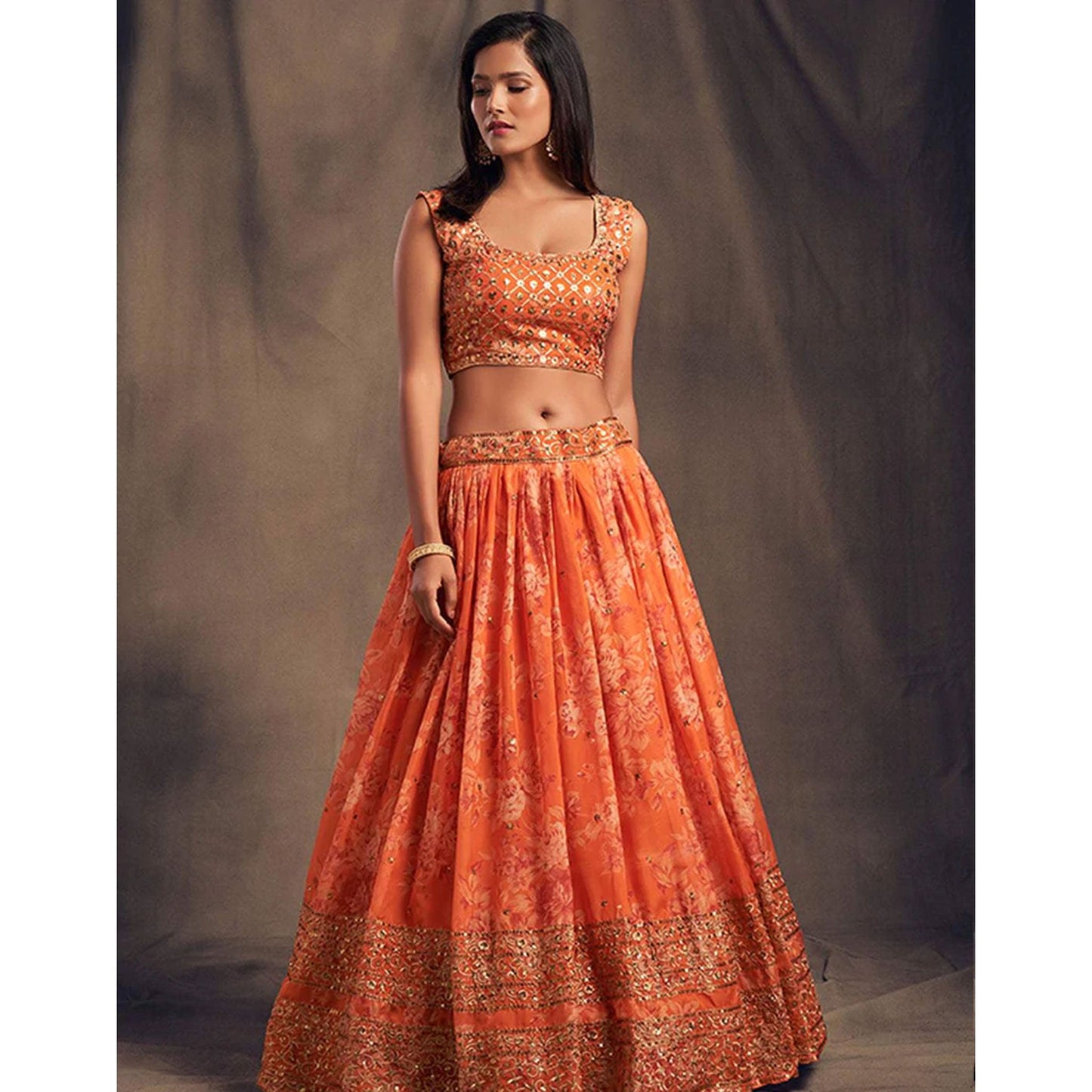 Floral Organza Lehenga Choli with heavy embroidery work