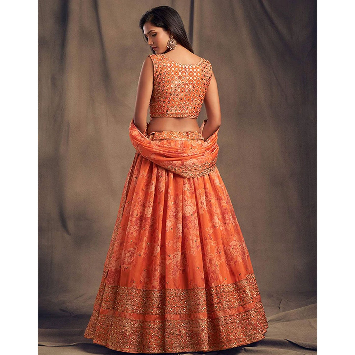 Floral Organza Lehenga Choli with heavy embroidery work