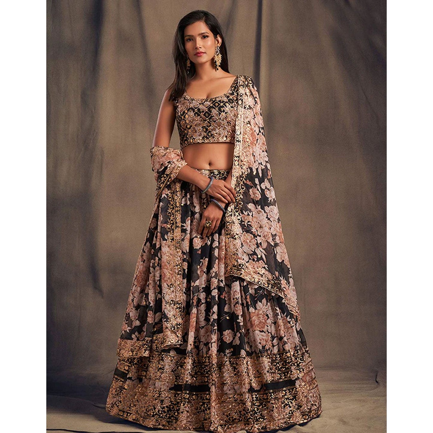 Floral Organza Lehenga Choli with heavy embroidery work