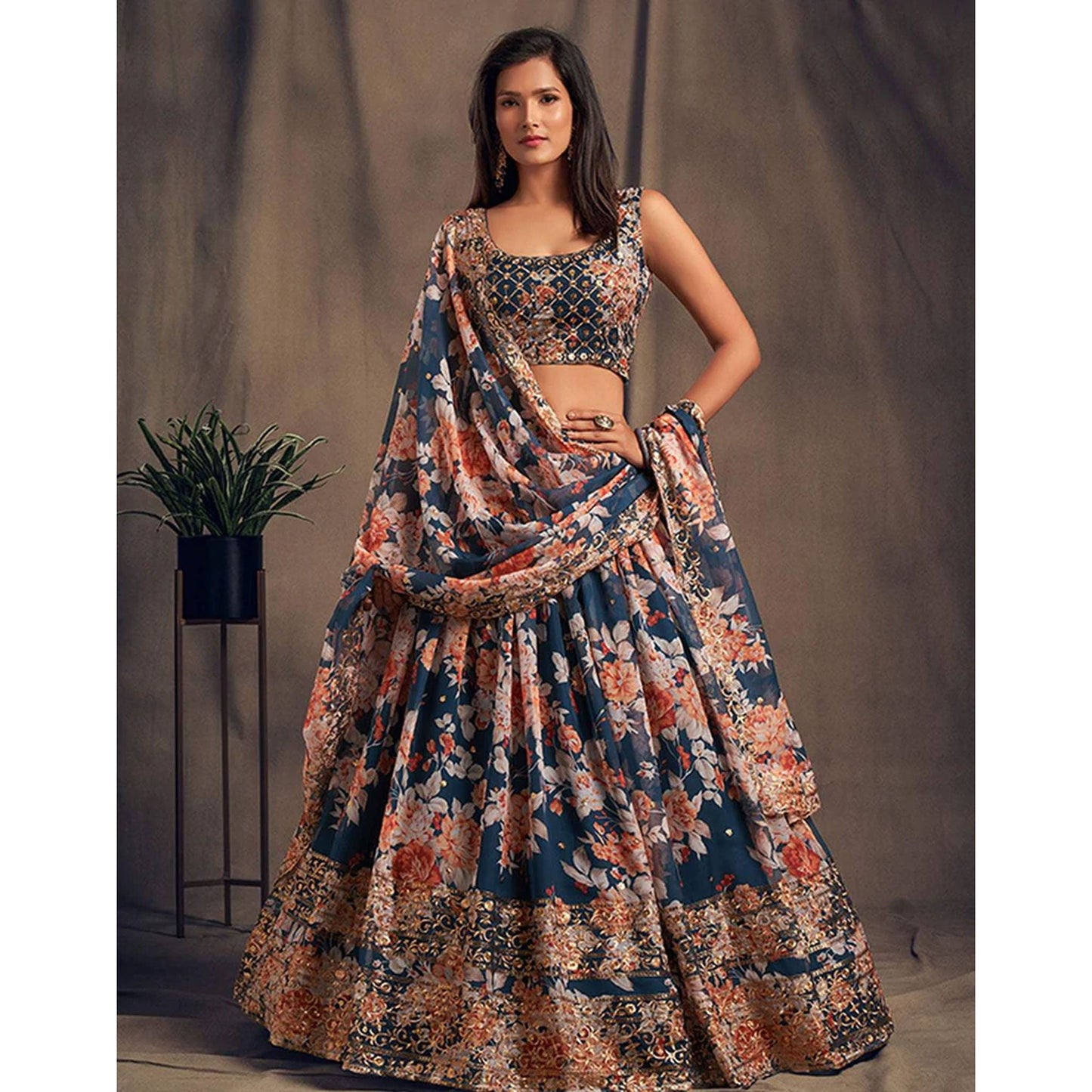 Floral Organza Lehenga Choli with heavy embroidery work