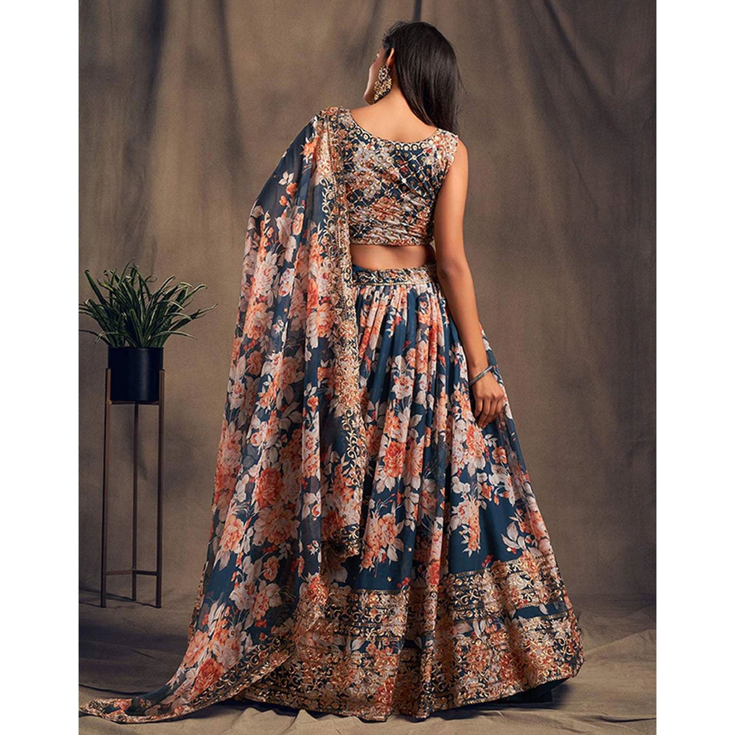 Floral Organza Lehenga Choli with heavy embroidery work