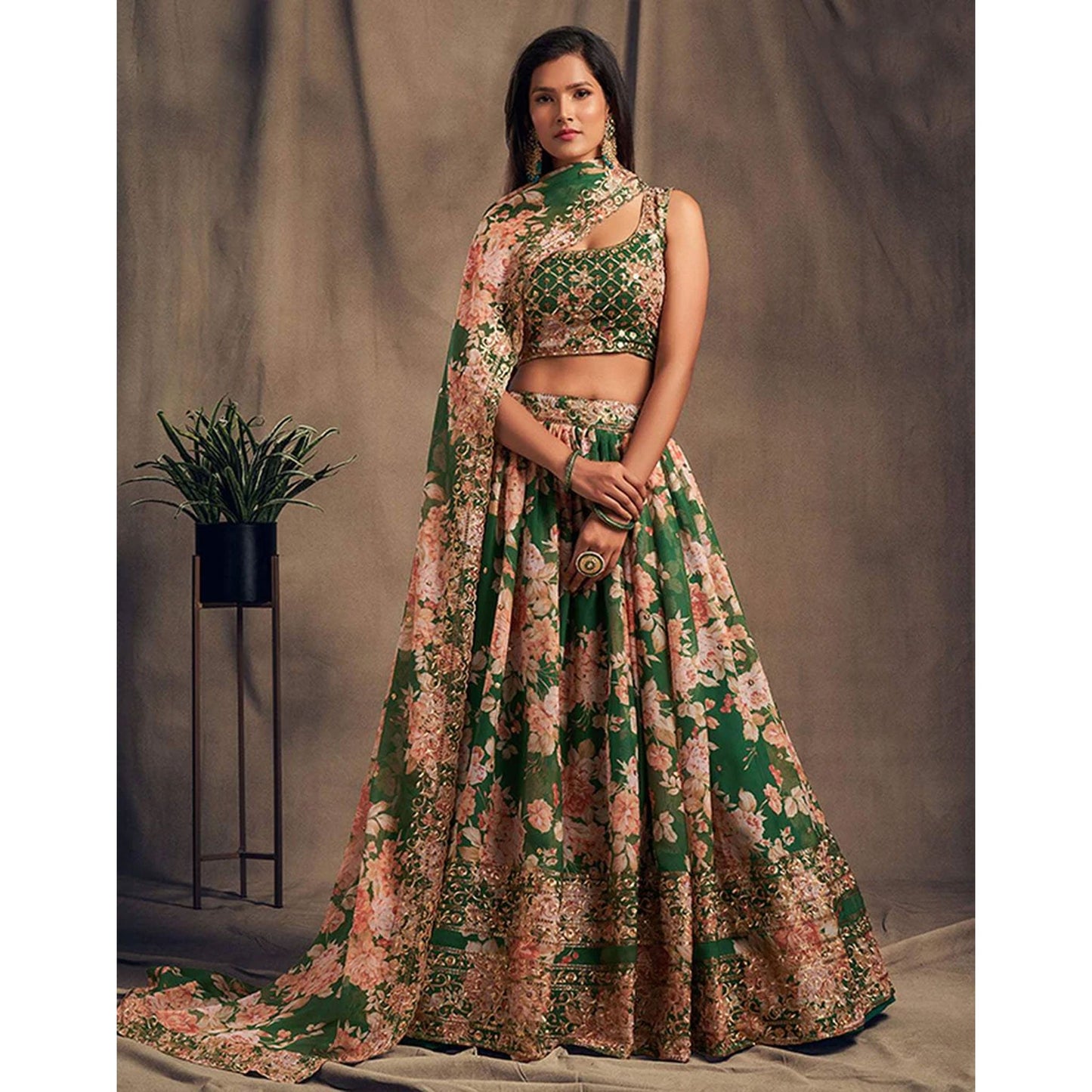 Floral Organza Lehenga Choli with heavy embroidery work