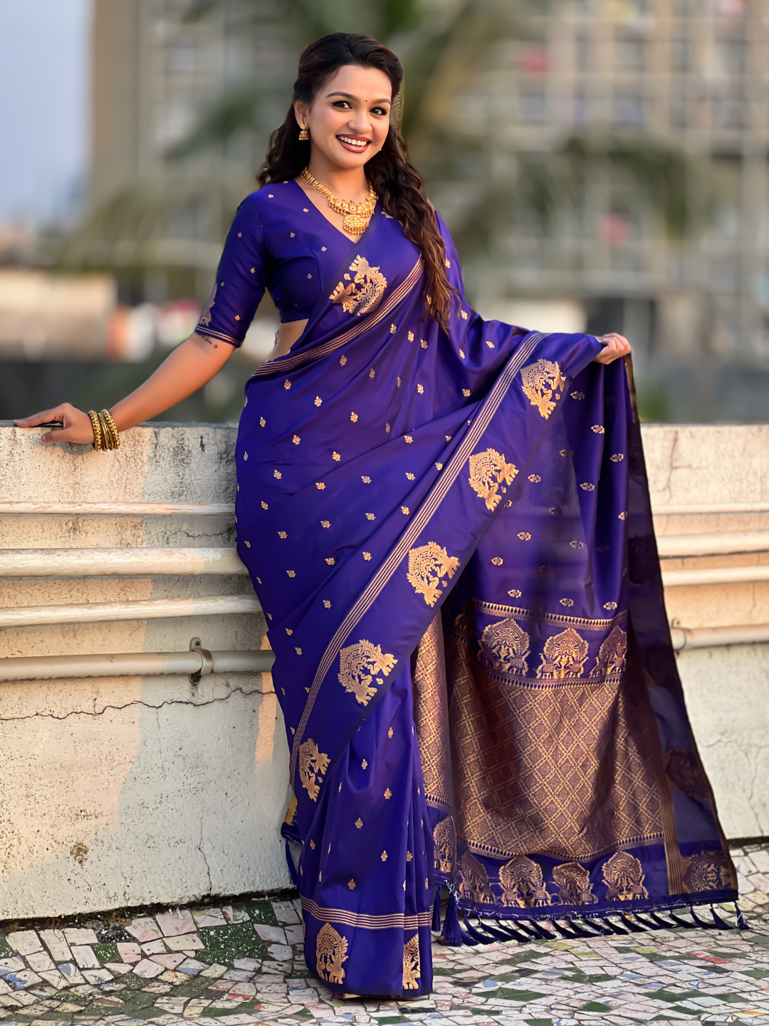 Violet soft silk traditional zari woven saree