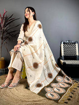 Stylish Beige Floral Cotton Dress