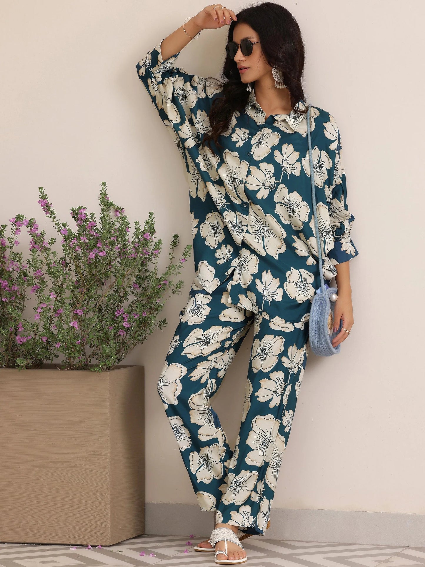 Gerua Blue Printed Silk Blend Co-Ords