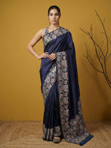 Soft Silk Printed Floral Saree with Rainbow Zari Woven Pallu and Contrast Blouse Festive Party Wear Saree