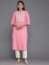Libas Pink Yoke Design Rayon Straight Kurta