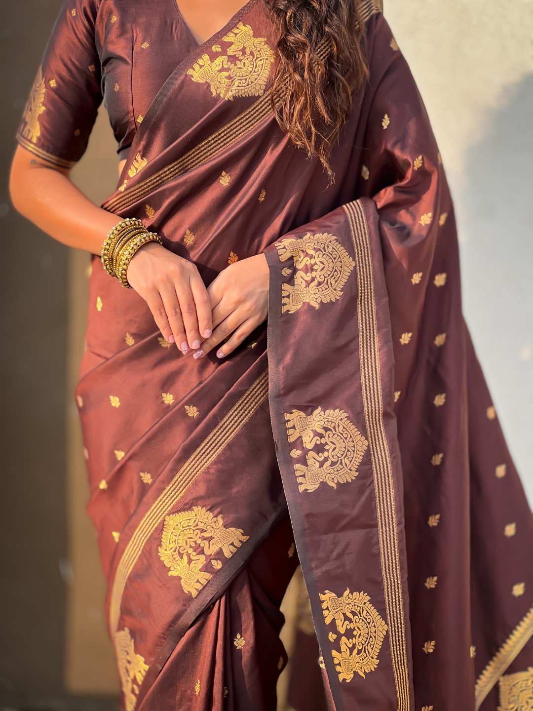 Coffee Brown Soft Silk Traditional Zari Woven Saree