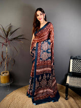 Mustard Soft Georgette Printed Saree