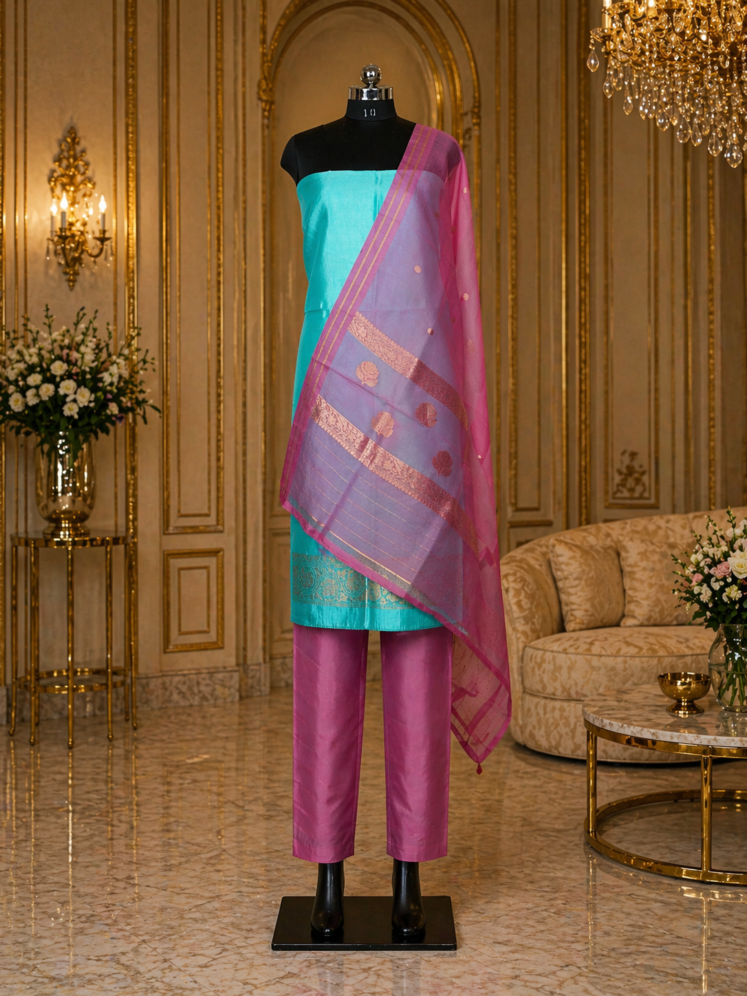 Teal Green Banarasi Handloom Luxury Suit set