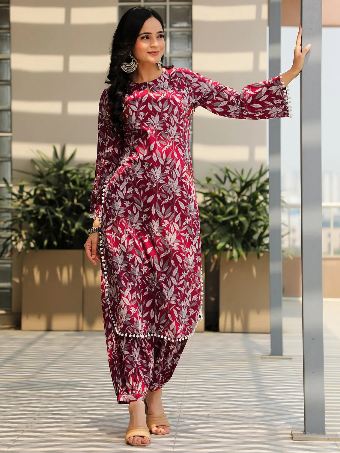 Mameraa Rust Printed Cotton Pathani Kurta Set