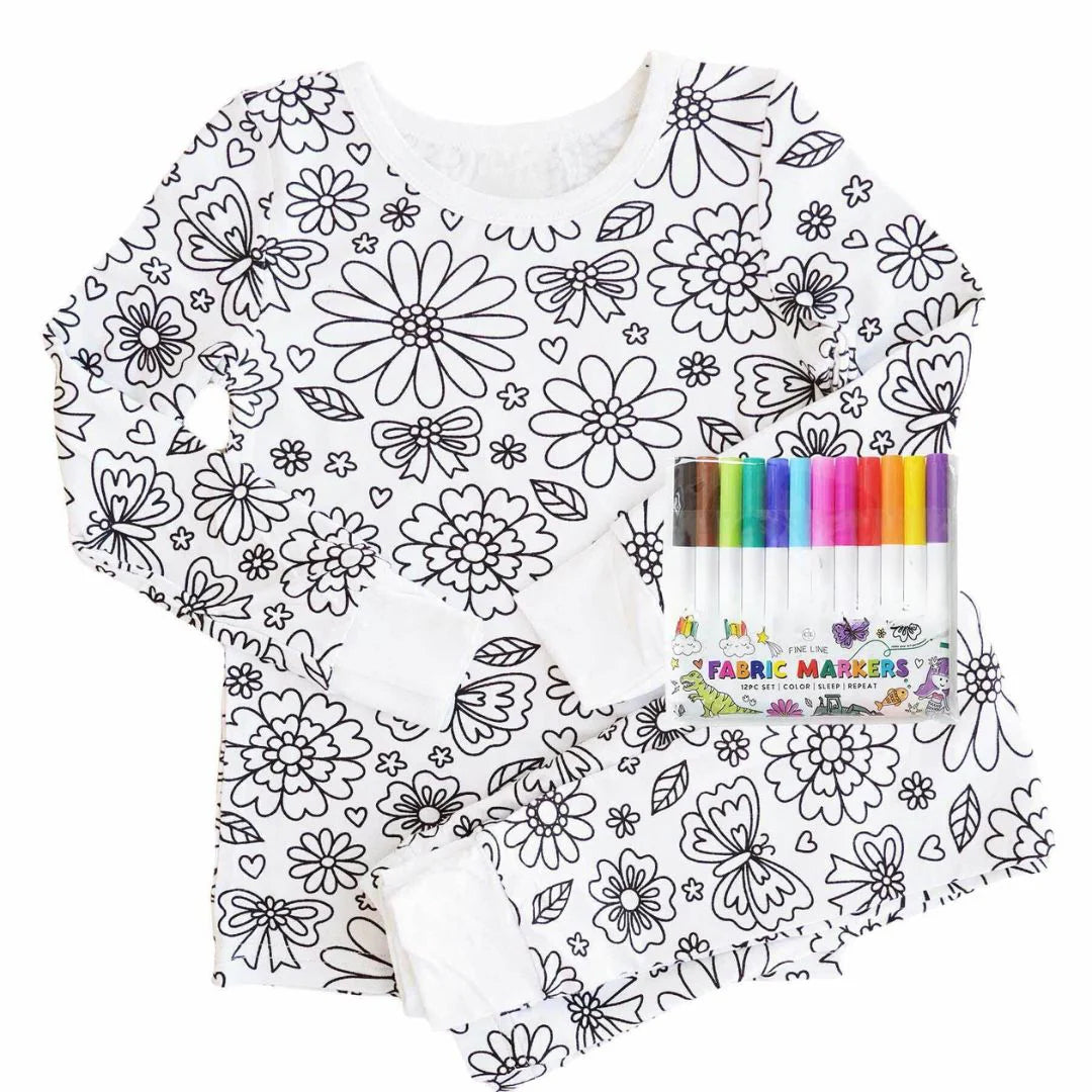 Magic coloring pajama set top bottom 12 washable markers for kids mameraa