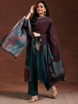 Libas Teal Printed Cotton Blend Straight Suit With Dupatta
