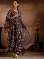 Mameraa Black Printed A-Line Kurta With Palazzos & Dupatta - Mameraa