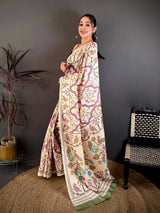 Ikkat Paithani Fusion Tussar Manipuri Saree