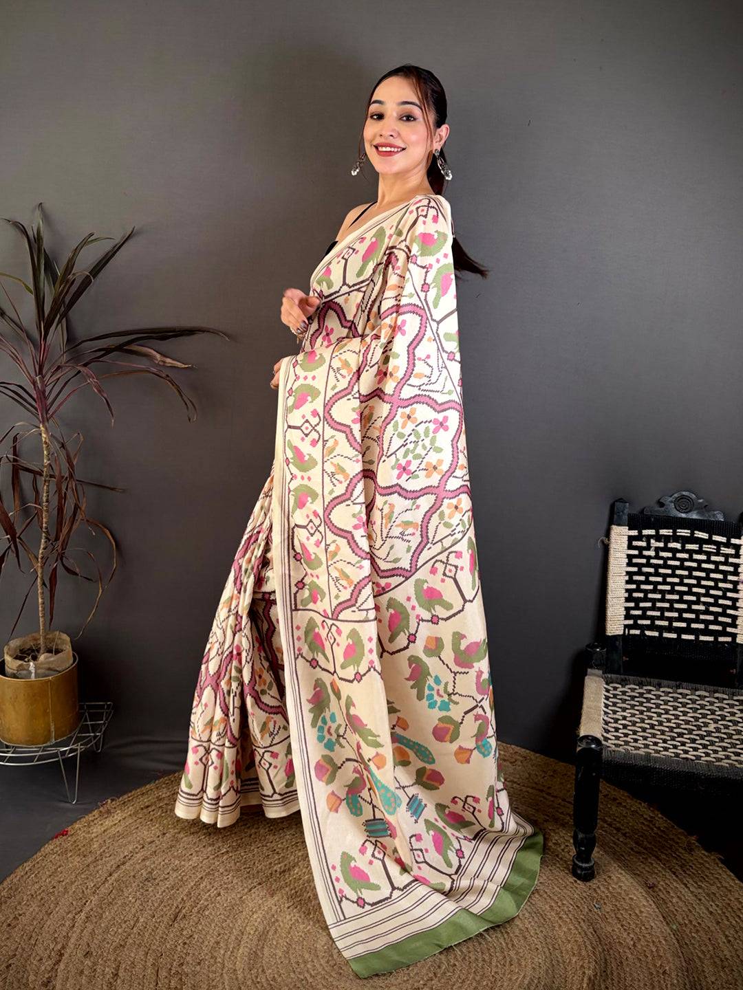 Ikkat Paithani Fusion Tussar Manipuri Saree