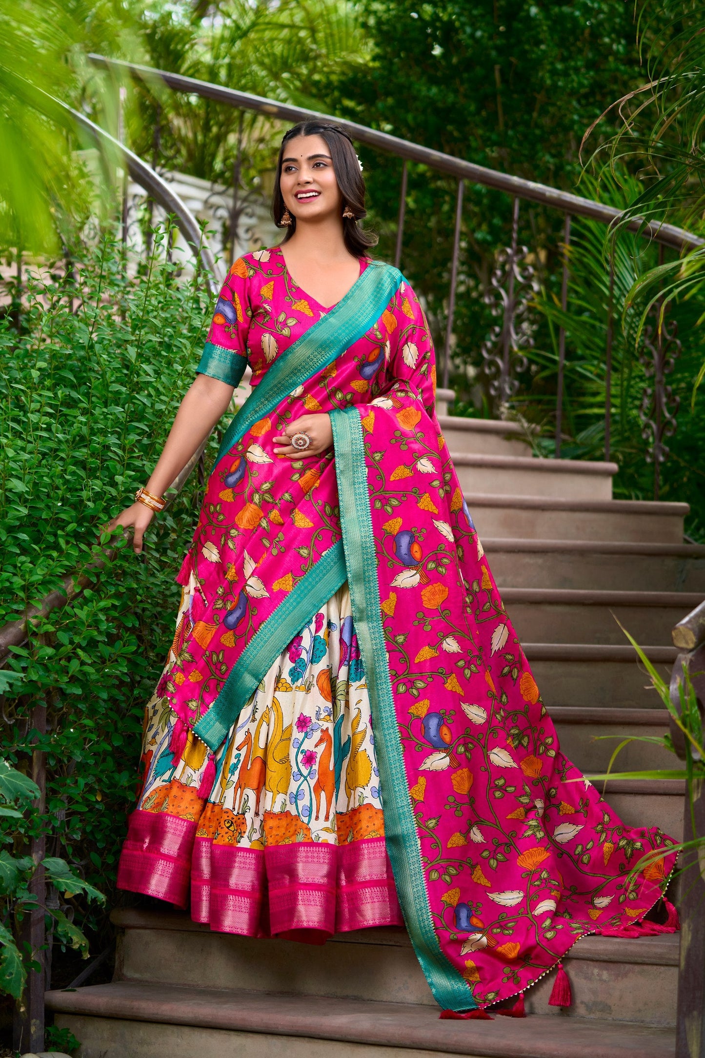 Kalamkari printed lehenga choli dupatta set