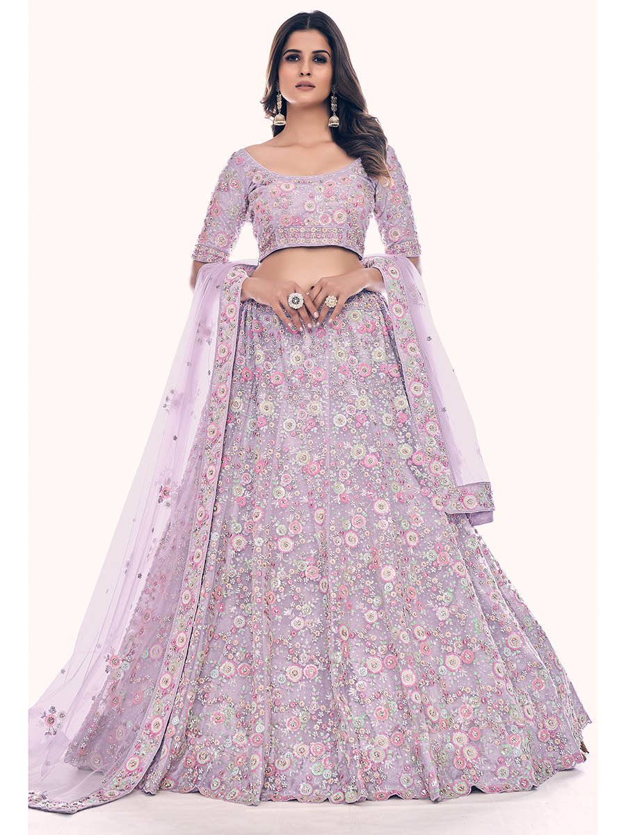 Lilac Soft Net Embroidered Designer Lehenga Choli