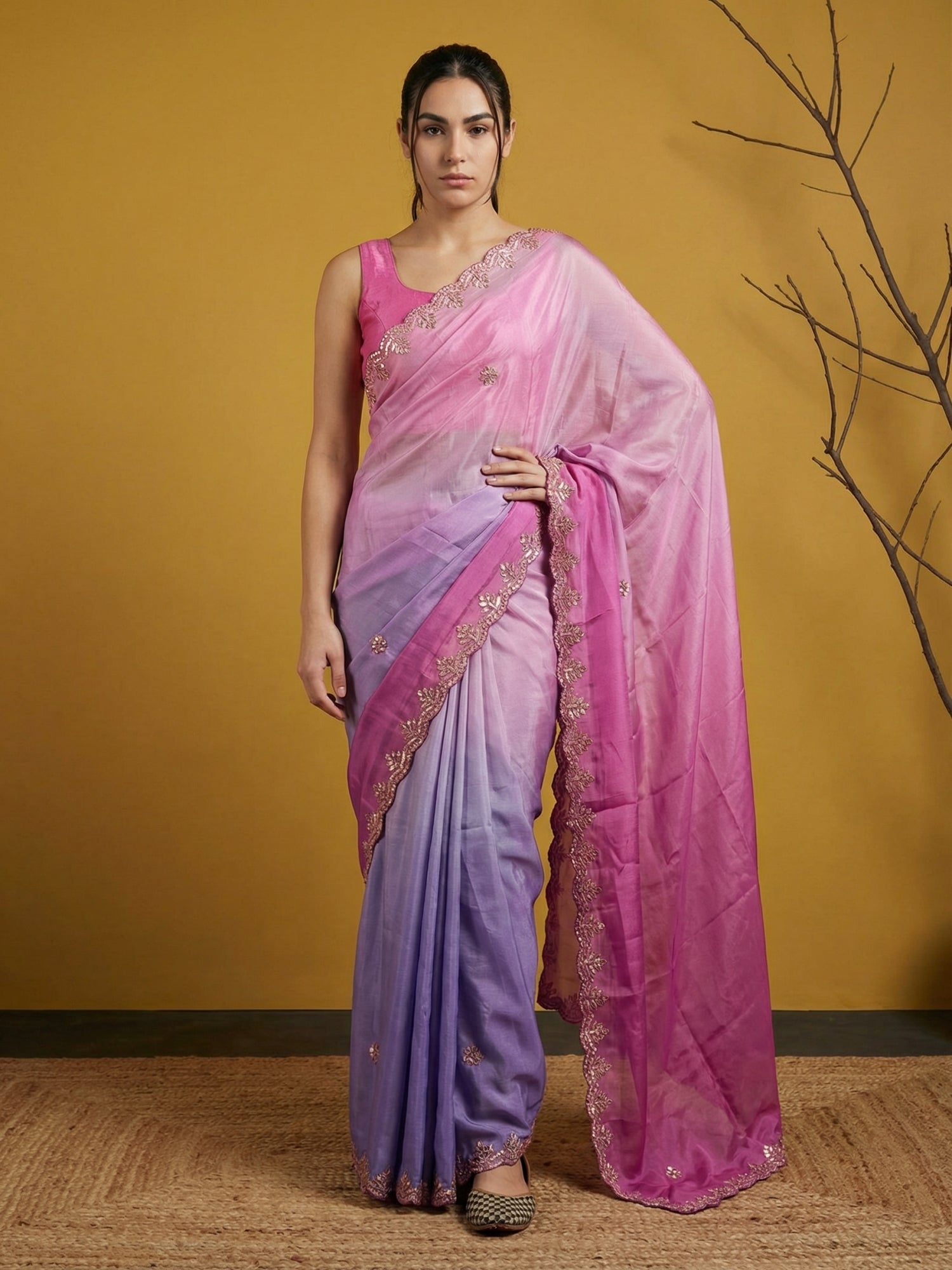 Fendy Satin Designer Saree with Gotapatti Work and Cutwork Piping Border Party Wedding Wear Saree