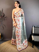 Elegant Floral Bandhani Tussar Saree
