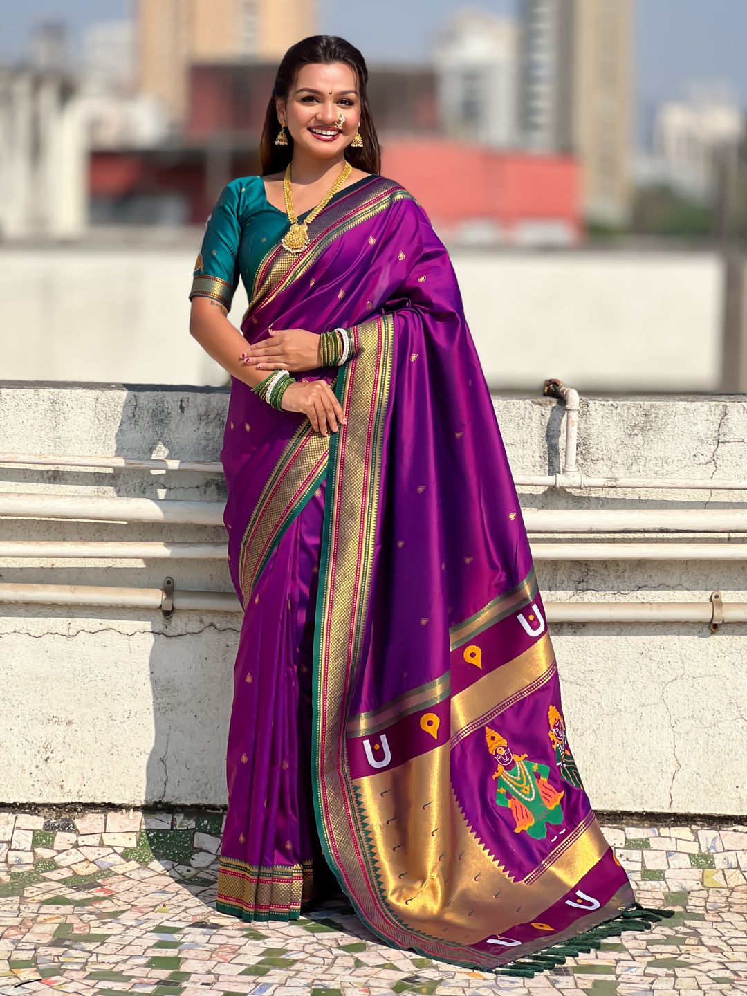 Top Trending Vitthala Contrast Paithani Saree Rakhumai Soft Silk Traditional Design
